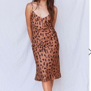 Fashion Nova pebble satin dress- brown/combo